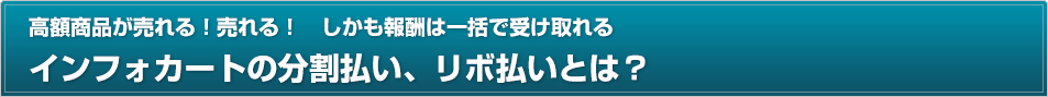 高額商品が売れる！売れる！　しかも報酬は一括で受け取れる　インフォカートの分割払い、リボ払いとは？