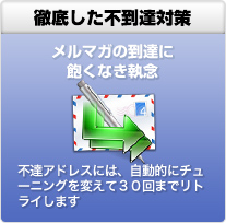 徹底した不到達対策 メルマガの到達に飽くなき執念 不達アドレスには、自動的にチューニングを変えて３０回までリトライします