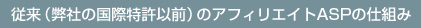 従来（弊社の国際特許以前）のアフィリエイトASPの仕組み