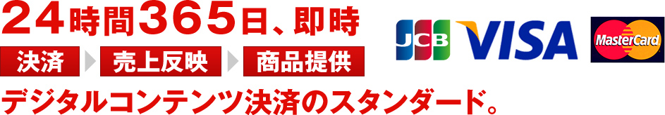 24時間365日、即時　決済→売上反映→商品提供　デジタルコンテンツ決済のスタンダード。