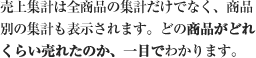 売上集計は全商品の集計だけでなく、商品別の集計も表示されます。どの商品がどれくらい売れたのか、一目でわかります。